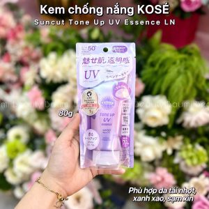  Kem chống nắng nâng tông tím cho da xỉn màu, ngả vàng, thiếu sức sống Kose Cosmeport Suncut Tone Up UV Essence LN Spf50+ PA++++ 80g - Nhật Bản