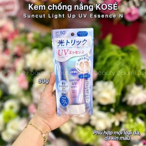 Kem chống nắng nâng tông sáng da tự nhiên, dưỡng ẩm da, chống oxi hoá Kose Cosmeport Suncut Light Up Essence N Spf50+ PA++++ 80g - Nhật Bản
