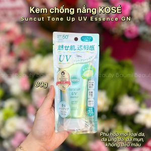 Kem chống nắng nâng tông cho da mụn, ửng đỏ, không đều màu Kose Cosmeport Suncut Tone Up GN UV Essence Spf50+ PA++++ 80g - Nhật Bản