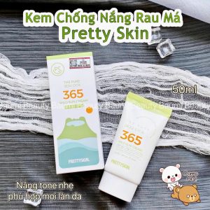 Kem chống nắng rau má kết cấu sữa mỏng, nâng tone nhẹ, làm dịu PrettySkin The Pure Jeju Cica 365 Mild Sun Cream 50ml - Hàn Quốc