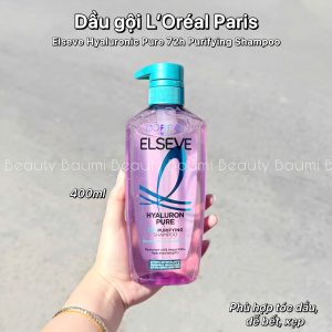 Dầu gội tóc bồng bềnh, kiềm dầu Loreal Paris Elseve Hyaluronic Pure 72h Purifying Shampoo 400ml - Pháp