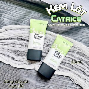 Kem lót hiệu chỉnh sắc tố da mụn đỏ, làm dịu, cấp ẩm Catrice Prime And Fine The Corrector Anti-Redness With Cica 30ml - Đức