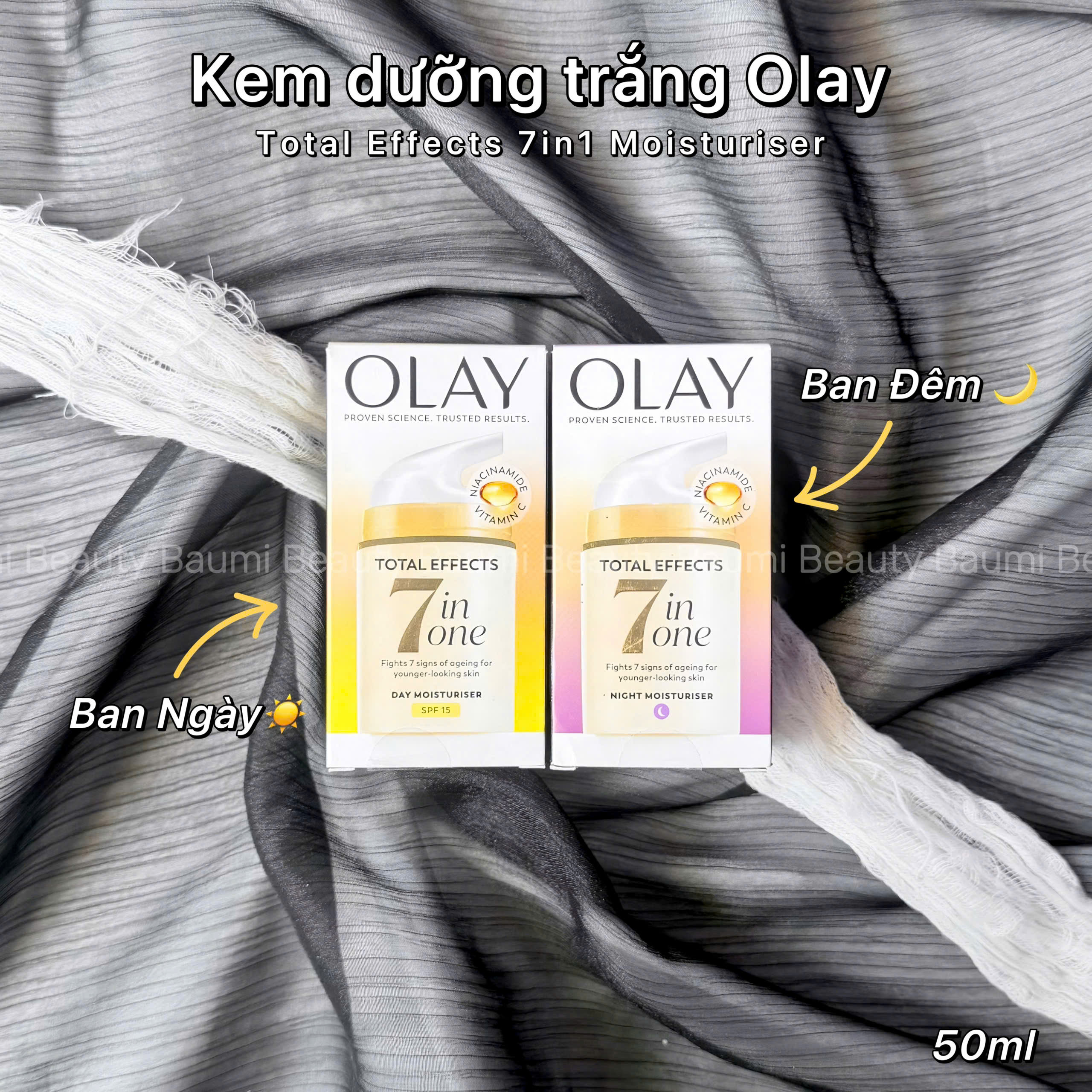 [ Bản mới UK ] Kem dưỡng trắng Olay Total Effects 7in1 Day/ Night Moisturiser 50ml - Mỹ 