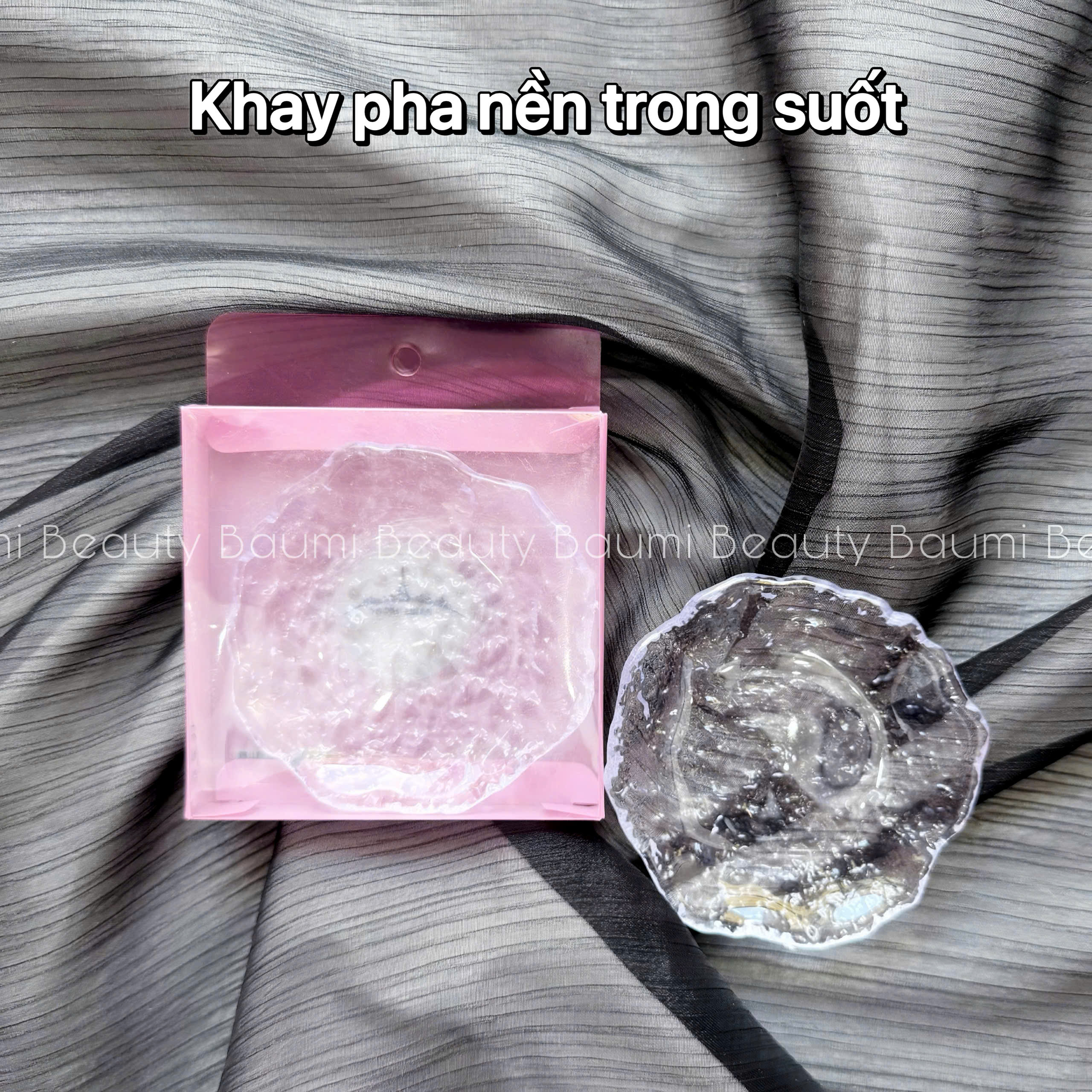 Khay/ dĩa vân nước trong suốt loại 1 pha nền, phấn phủ ,pha màu