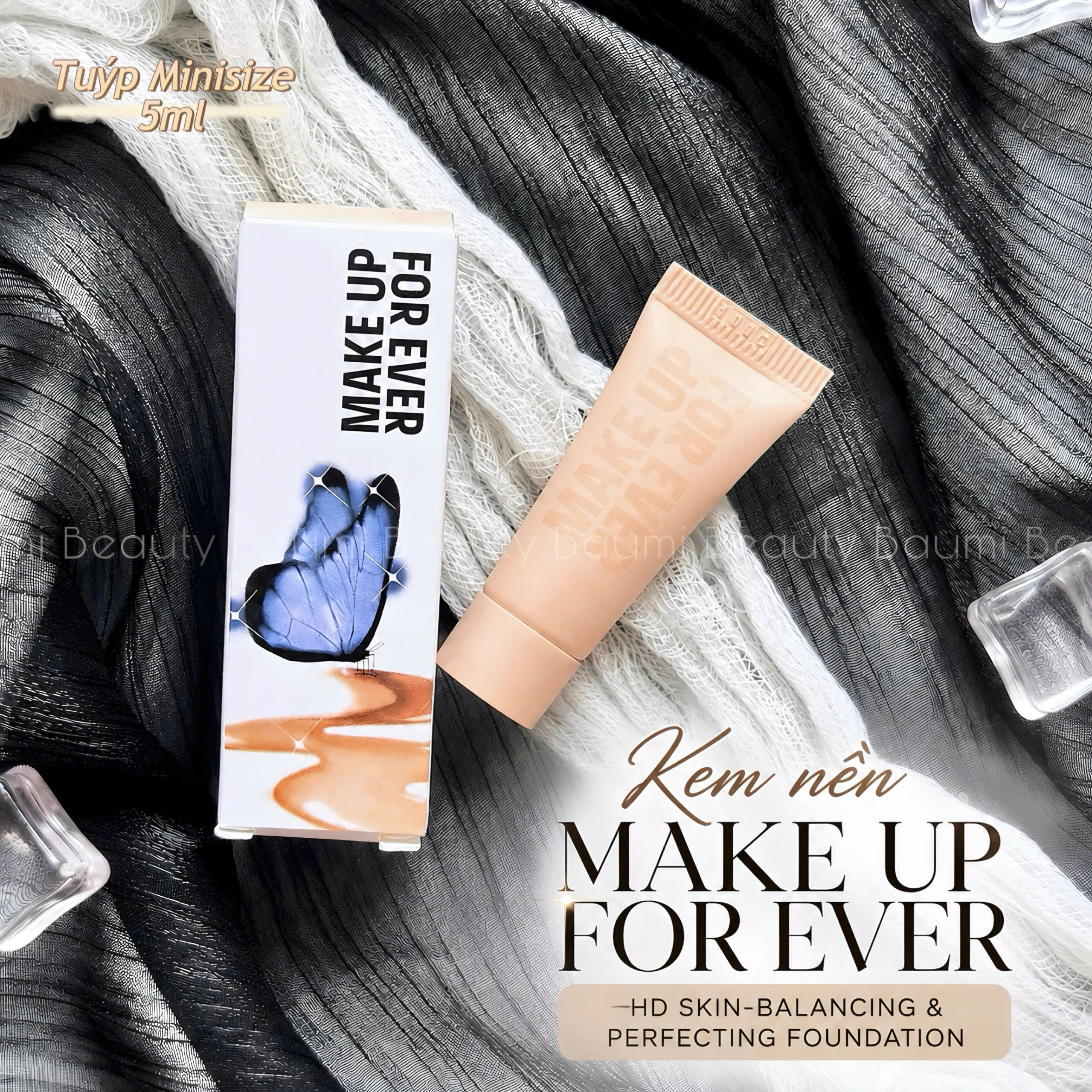[Tuýp Minisize] Kem nền kiềm dầu, mỏng nhẹ, lâu trôi, Make Up For Ever HD Skin-Balancing & Perfecting Foundation 5ml - Pháp #100C, da sáng, tone lạnh
